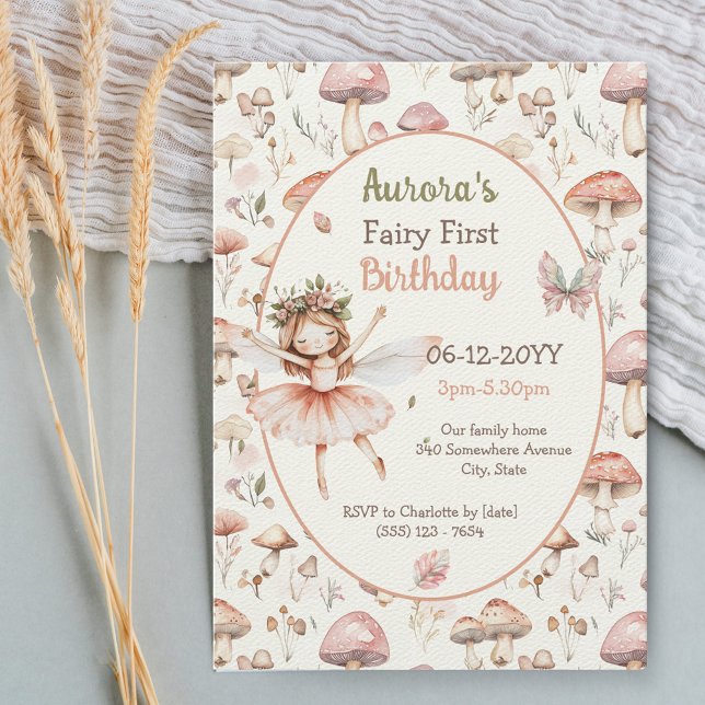 Woodland mushroom watercolor Fairy First birthday Invitation (Creator Uploaded)