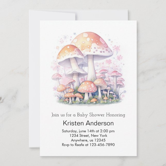 Woodland Mushroom Wonderland Girl Baby Shower Invitation (Front)