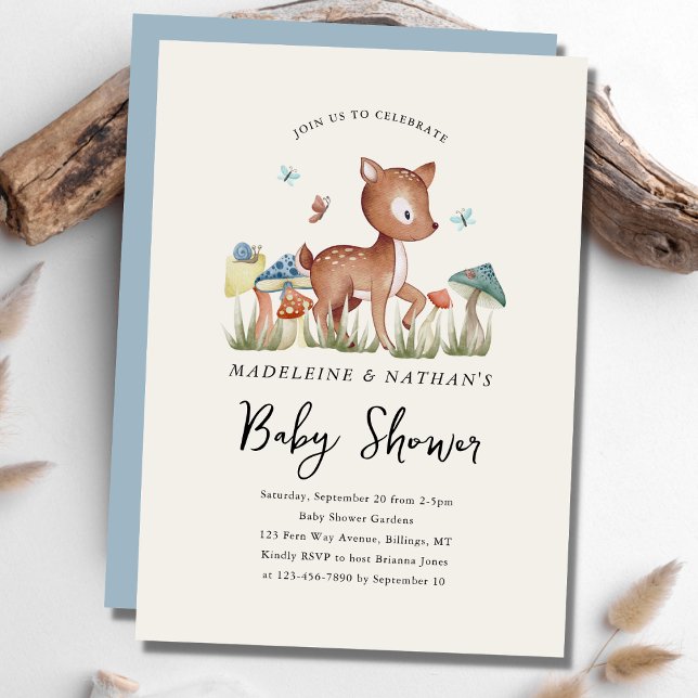 Woodland Mushrooms Baby Deer Baby Shower Invitation (Creator Uploaded)