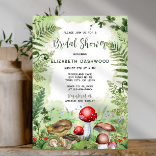 Woodland Mushrooms Ferns Forest Bridal Shower Invitation
