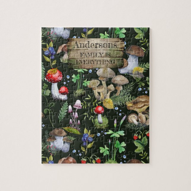 Woodland Mushrooms Green Plants Berry Family Gift Jigsaw Puzzle (Vertical)