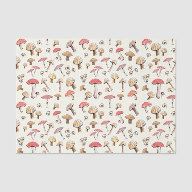 Woodland Mushrooms Hand-Drawn Nature Watercolor Tissue Paper (Front)