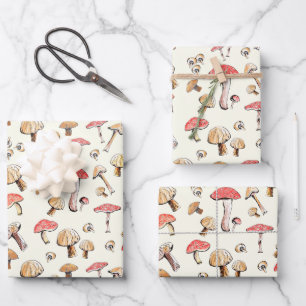Woodland Mushrooms Ivory Nature Cottagecore  Wrapping Paper Sheet