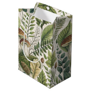 Woodland Mushrooms Pinecones Ferns Autumn Pattern Medium Gift Bag