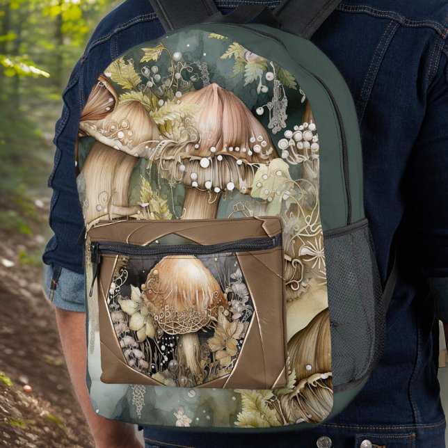 Woodland Mushrooms Through a Camera Lens Monogram Printed Backpack (Creator Uploaded)
