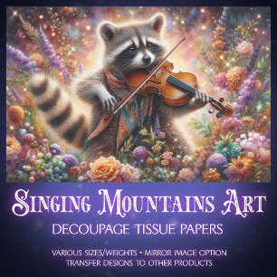 Woodland Music Whimsical Racoon Violin Decoupage Tissue Paper
