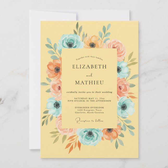 Woodland Mustard Peony Wedding Invitation (Front)