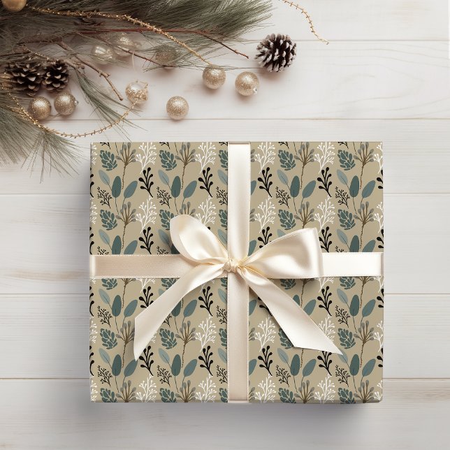 Woodland Muted Earth Tones Foliage Pattern Wrapping Paper (Creator Uploaded)