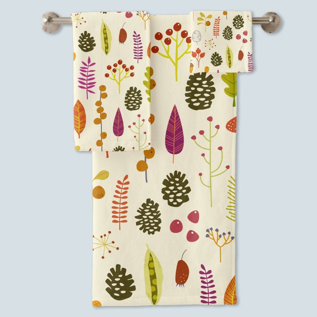 Woodland Nature Bath Towel Set (Autumn fall nature woodland themed cream bath, hand and face towel set)