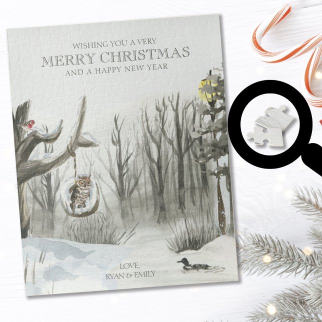 Woodland Nature Optional Text Snowy Christmas Jigsaw Puzzle (Creator Uploaded)