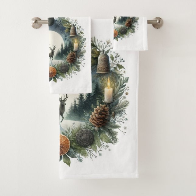 Woodland Nature Wildlife Deer Moon  Bath Towel Set (Insitu)