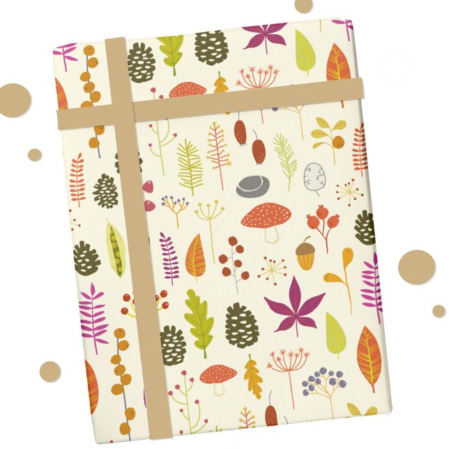 Woodland Nature Wrapping Paper (Autumn nature leaf pattern gift wrap paper roll)