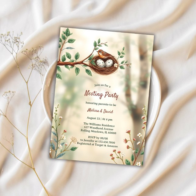 Woodland Nesting Party Rustic Bird Baby Shower Invitation (Rustic Bird Nest Baby Shower Invitation – Woodland Nesting Party for Parents-to-Be)