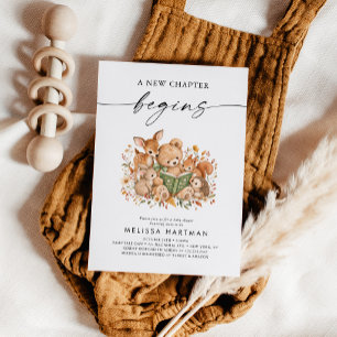 Woodland New Chapter Begins Storybook Baby Shower Invitation