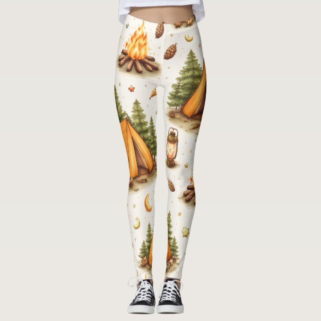 Woodland Nights Camping Pattern Leggings (Front)