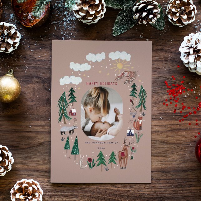 Woodland nordic animals snow Christmas Holiday Card (Creator Uploaded)