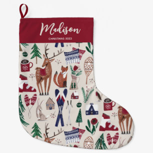 Woodland nordic Christmas all-over print Large Chr Stocking