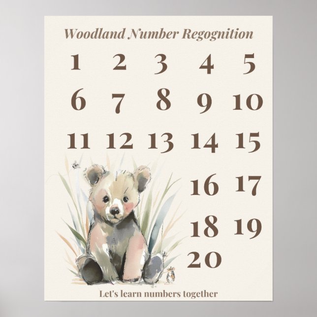Woodland Number Recognition Poster (Front)