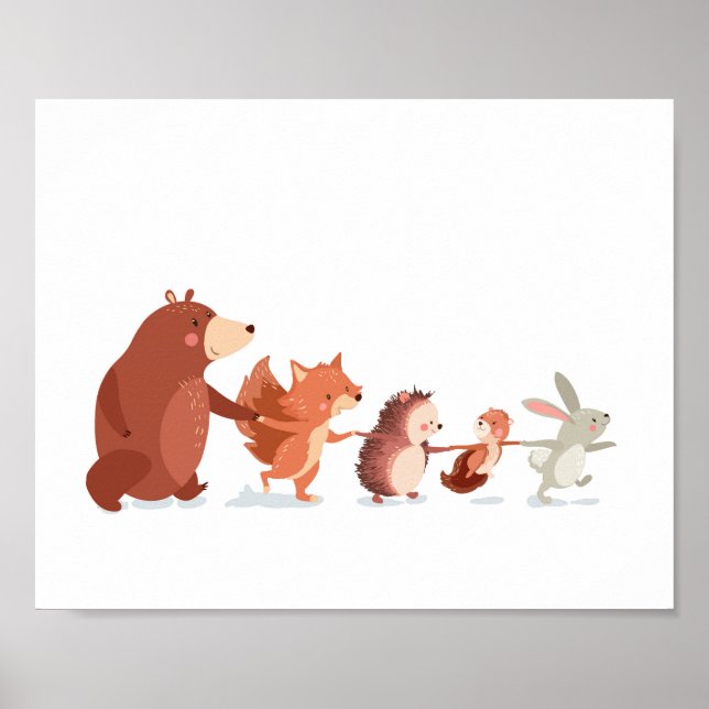 Woodland nursery Animal Wall decal Kids Bear Fox Poster (Front)
