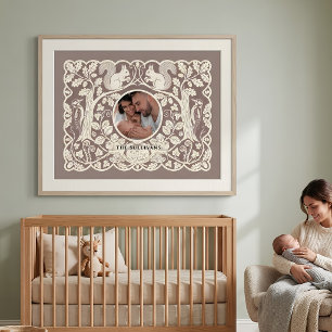 Woodland Nursery Custom Family Photo Frame Taupe Poster