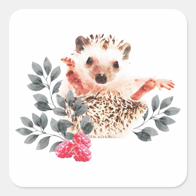 Woodland Nursery - Hedgehogs and wild berries Square Sticker (Front)