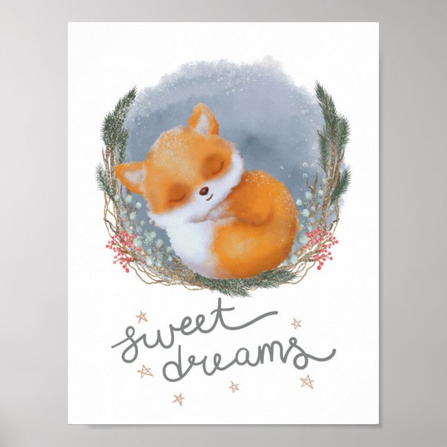 Woodland Nursery Sweet Dreams Baby Fox Poster (Front)