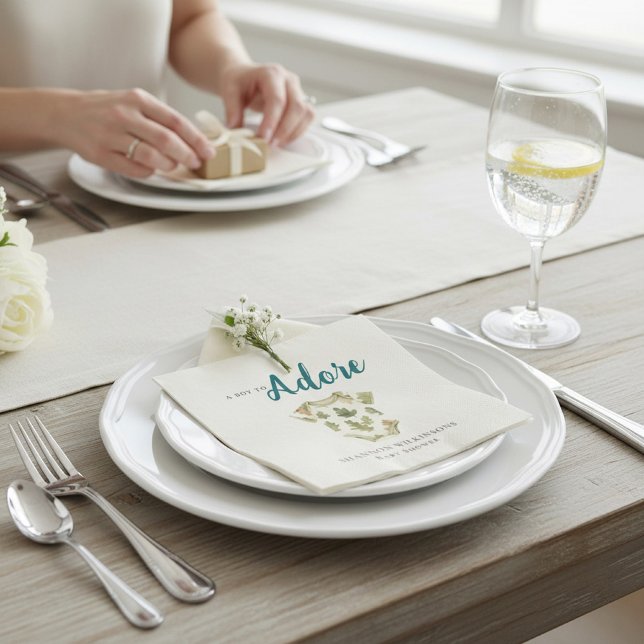 Woodland Oak Leaf "Adore" Baby Shower Napkin (Creator Uploaded)