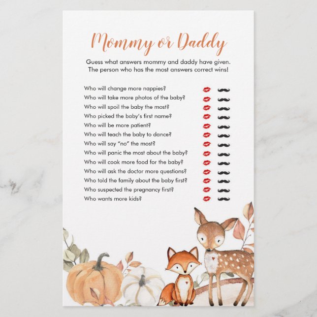 Woodland Oh Boy Pumpkin Mummy or Daddy Games (Front)