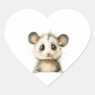 Woodland Opossum Baby Shower • Cute Heart Sticker