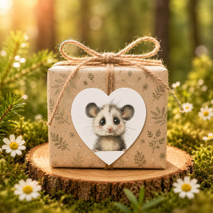 Woodland Opossum Baby Shower • Cute Heart Sticker