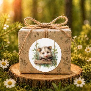 Woodland Opossum Baby Shower • Neutral Classic Round Sticker