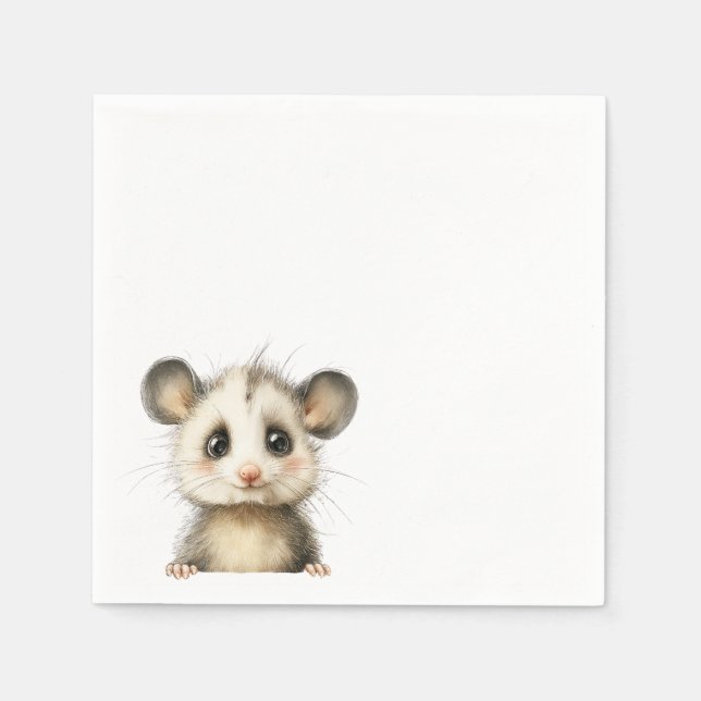 Woodland Opossum Baby Shower • Neutral Napkin (Front)