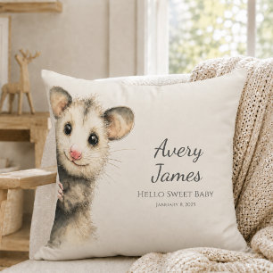 Woodland Opossum Baby • Warm Cream Nursery Cushion