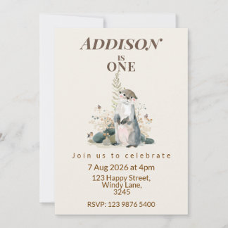 Woodland Otter First Birthday Invitation
