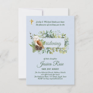 Woodland Owl Boys Christening Invites Baptism 