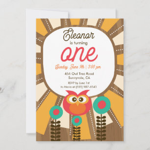 Woodland Owl First Birthday Invitation – One Year 