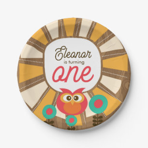 Woodland Owl First Birthday Invitation – One Year Paper Plate