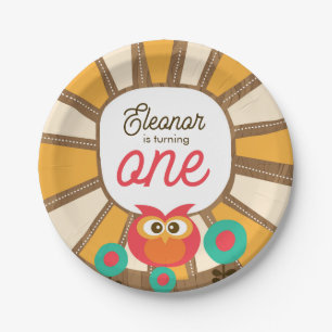 Woodland Owl First Birthday Invitation – One Year Paper Plate