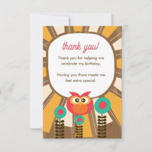 Woodland Owl First Birthday Thank you – One Year Card