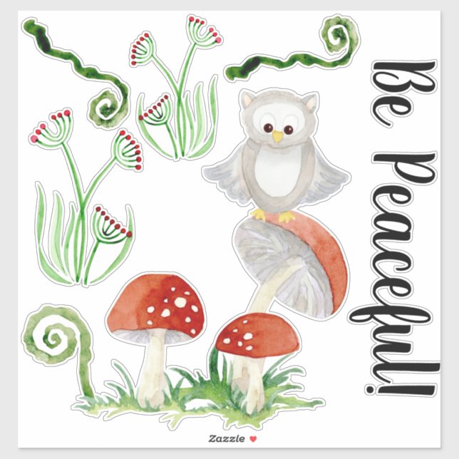 Woodland Owl Floral Watercolor Be Peaceful Nursery (Sheet)