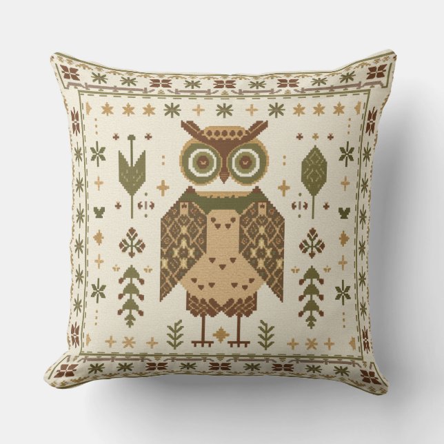 Woodland Owl Folk Cushion (Front)