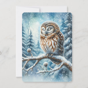 Woodland Owl Serene Winter Forest Wildlife Card