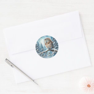 Woodland Owl Serene Winter Forest Wildlife Classic Round Sticker
