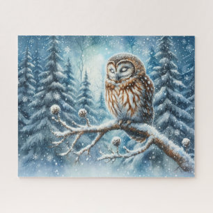 Woodland Owl Serene Winter Forest Wildlife Jigsaw Puzzle