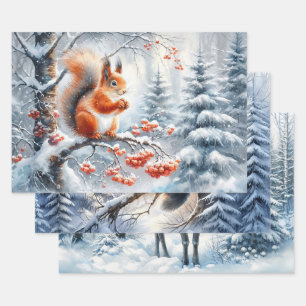 Woodland Owl Serene Winter Forest Wildlife Wrapping Paper Sheet