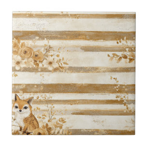 Woodland Owl Stripe with Golden Florals Tile