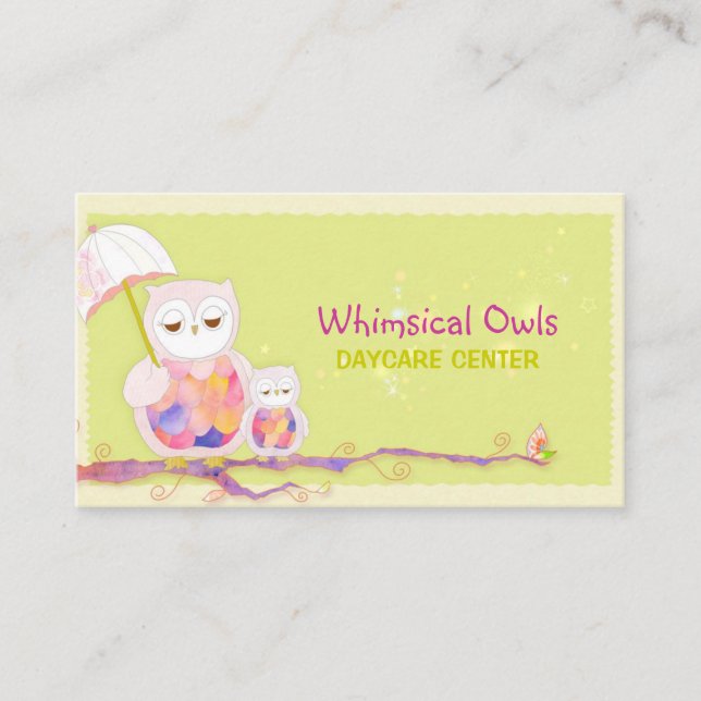 Woodland Owls Whimsical Daycare Business Card (Front)