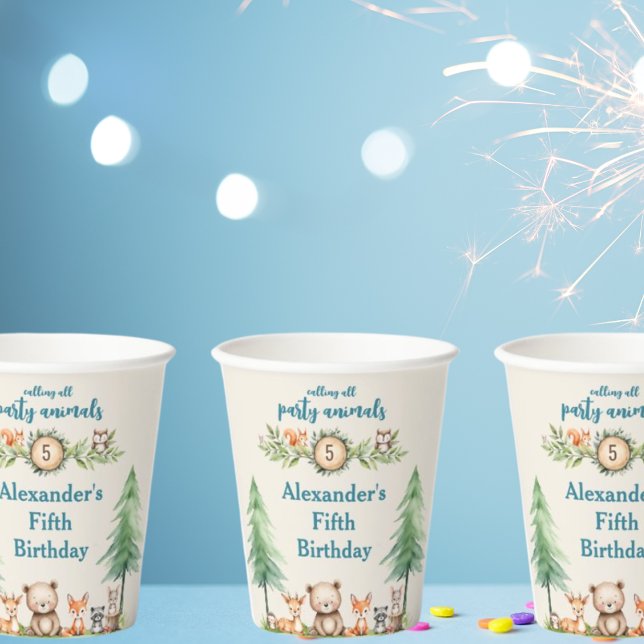 Woodland Party Animals Birthday Blue Party  Paper Cups (Creator Uploaded)