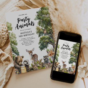 Woodland Party Animals Birthday Invitation