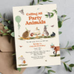 Woodland Party Animals Birthday Party Invitation<br><div class="desc">Party animal birthday theme featuring illustrations of woodland animals including owl,  hedgehog,  squirrel,  rabbit,  skunk,  fox,  and bird wearing party hats.  Cake decorated with berries at centre.  Personalise the number on the cake.  Also features insect,  green balloon and mushroom illustrations.</div>